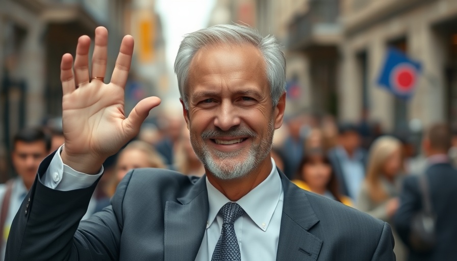 Middle-aged man smiling and waving in a crowd, representing Starlink contract cancellation.