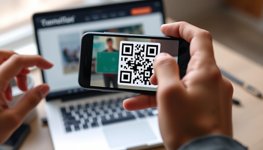 Smartphone scanning QR code with laptop context, concept of Quishing.