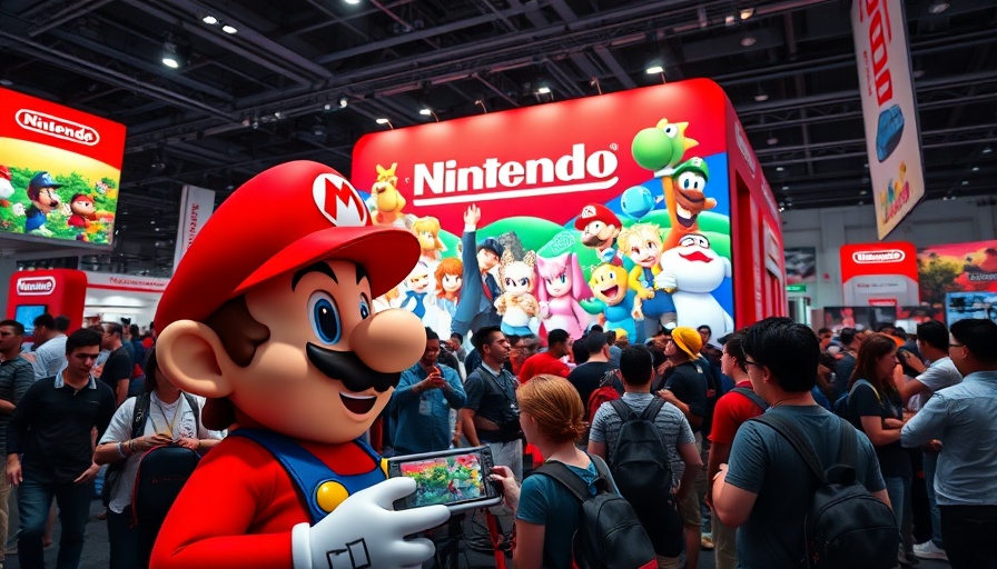 Vibrant scene at Nintendo console display with Mario character.