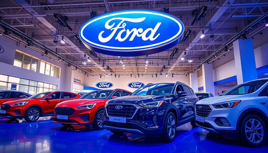 Ford vehicles at auto show highlighting Ford earnings forecast.