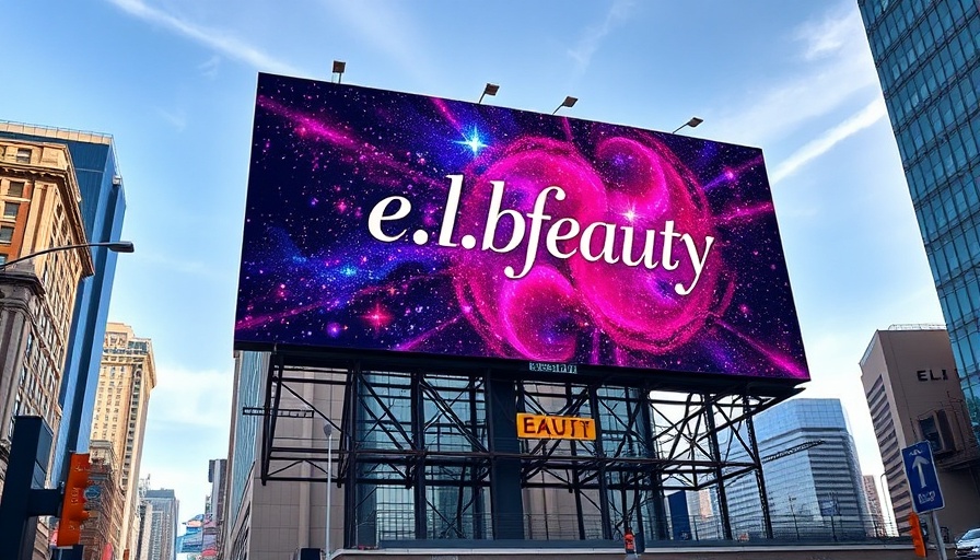 E.l.f. Beauty logo billboard in vibrant urban setting.