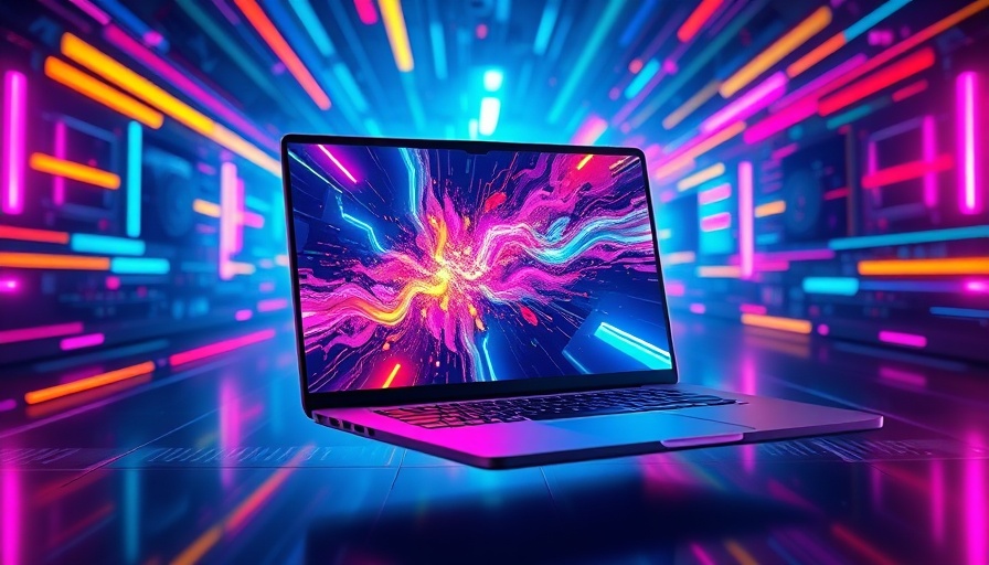 MSI Creator 16 laptop with digital art display in neon background.