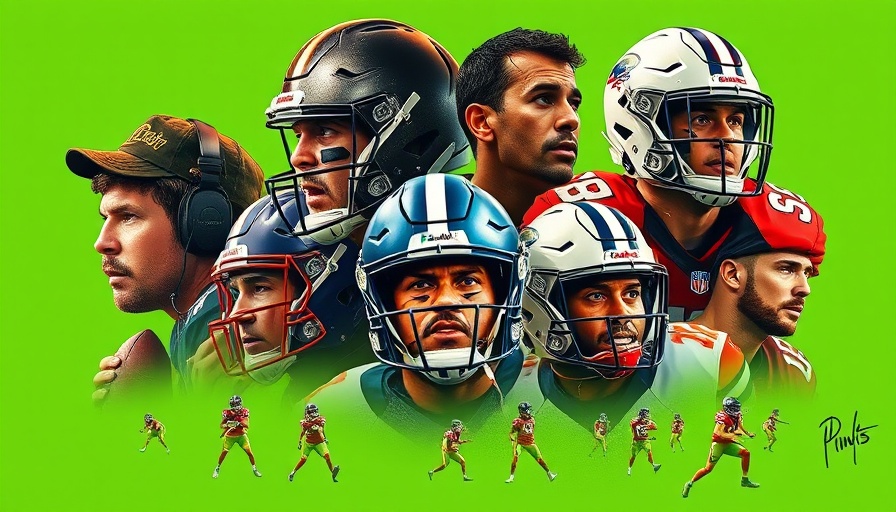 Super Bowl Faith: Football players in thoughtful poses on green.