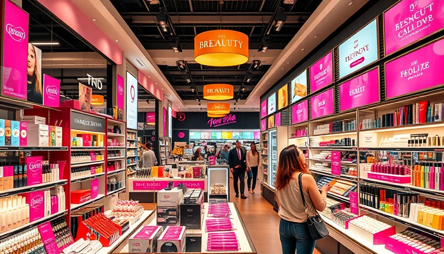 Beauty stocks display in a vibrant retail environment.