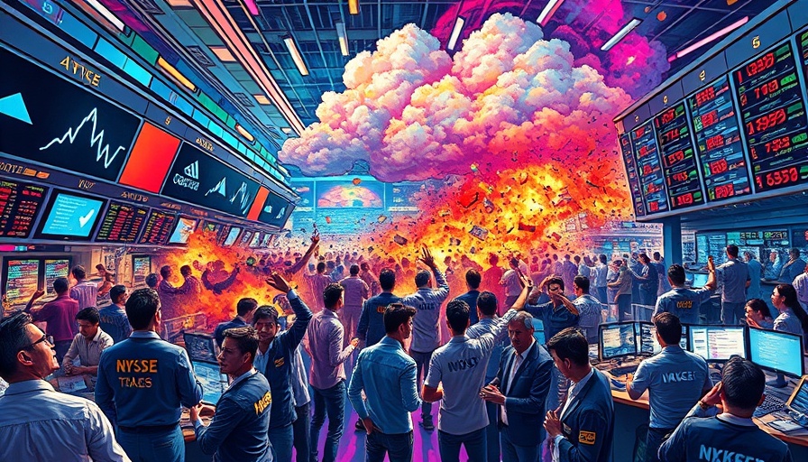 Illustration depicting chaos in stock exchange and cloud computing evolution.