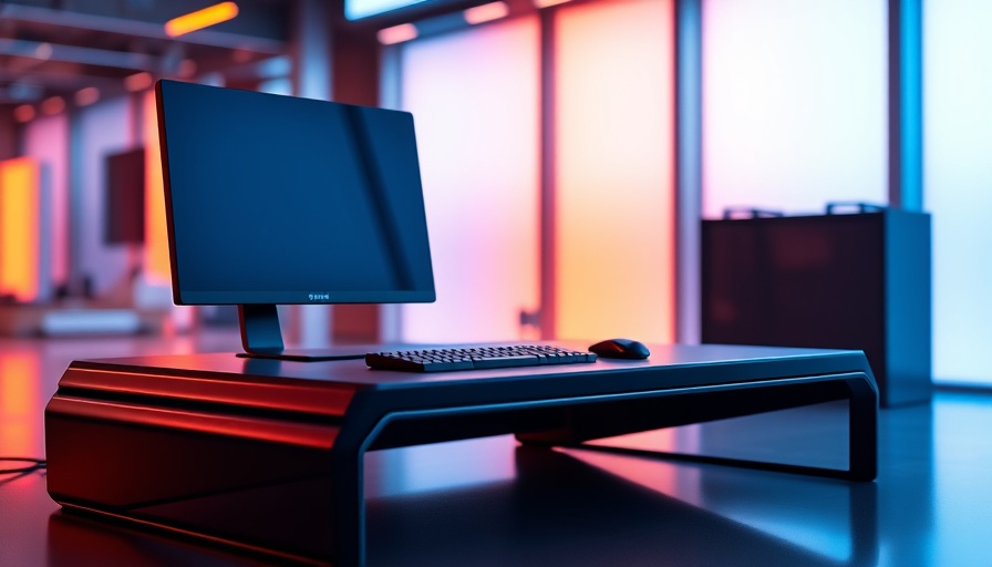 Sleek integrated desk PC design with excited person.