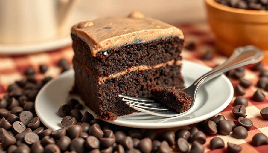 Rich dark chocolate cake slice with frosting on plate