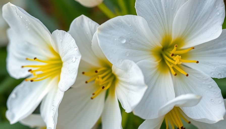 Close-up of dewy white blossoms, vivid detail