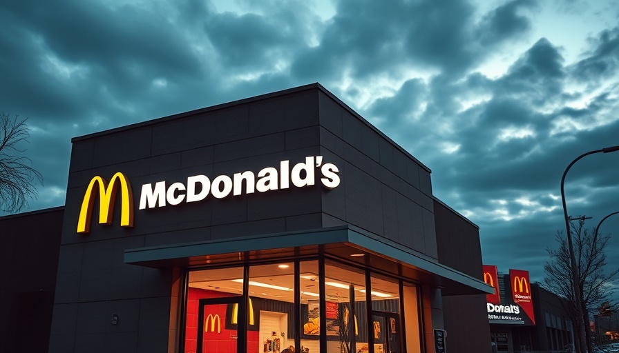 McDonald's storefront at evening with illuminated sign and cloudy sky