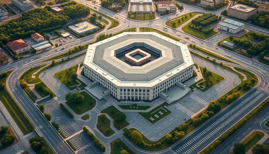 Aerial view of Pentagon complex surrounded by parking. Pentagon audit.