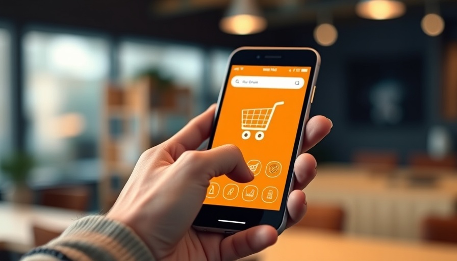 Hand holding a smartphone with shopping app; online shopping concept.