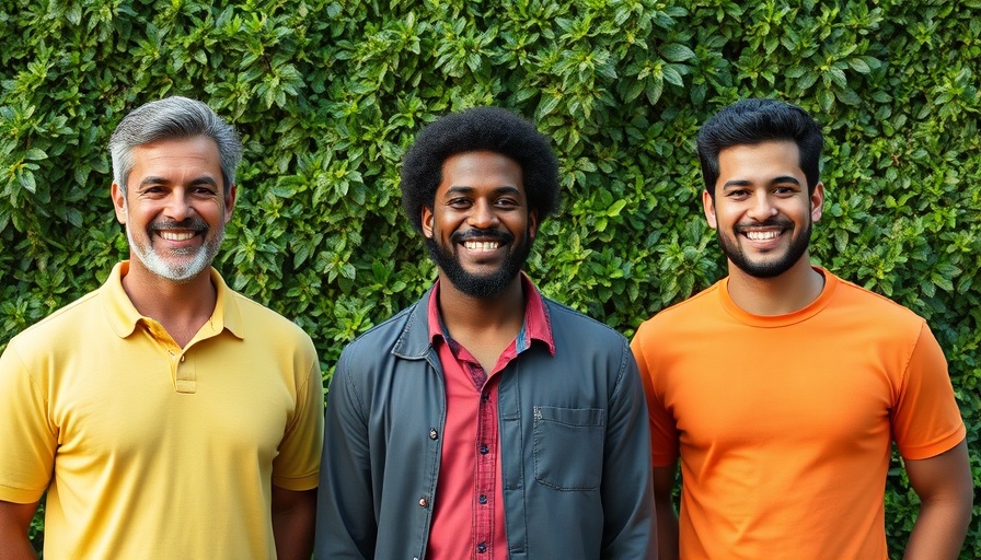 Three men representing Nigerian fintech standing in front of greenery.