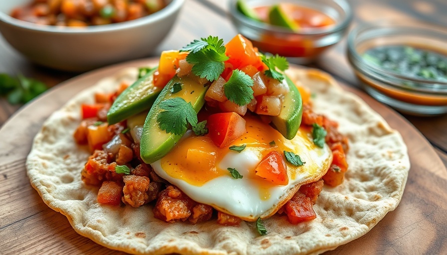 Huevos Rancheros with fresh avocado and salsa on a plate.