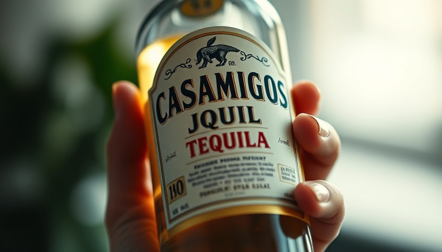 Close-up of Casamigos tequila bottle label showcasing tequila sales.