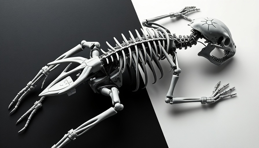 Bionics-inspired skeletal robot in monochromatic contrast, robotics