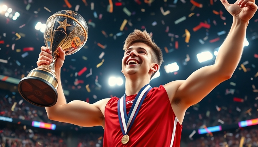 Motivated athlete celebrates victory holding championship trophy.