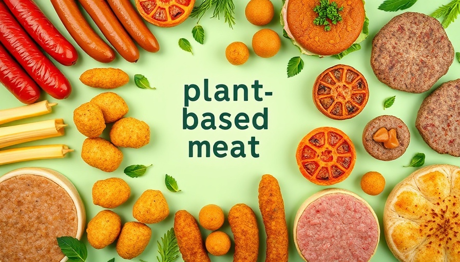 Variety of plant-based meats for taste test on green backdrop.