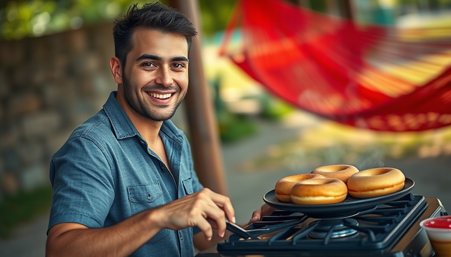 Man cooks donuts outdoors near hammock, Israeli hostages release