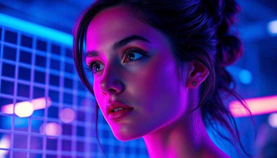 Futuristic digital portrait of a woman in vibrant neon colors for US DOGE Service.