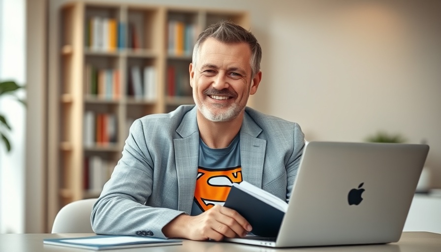 Person discussing faith and sexuality, smiling at desk.