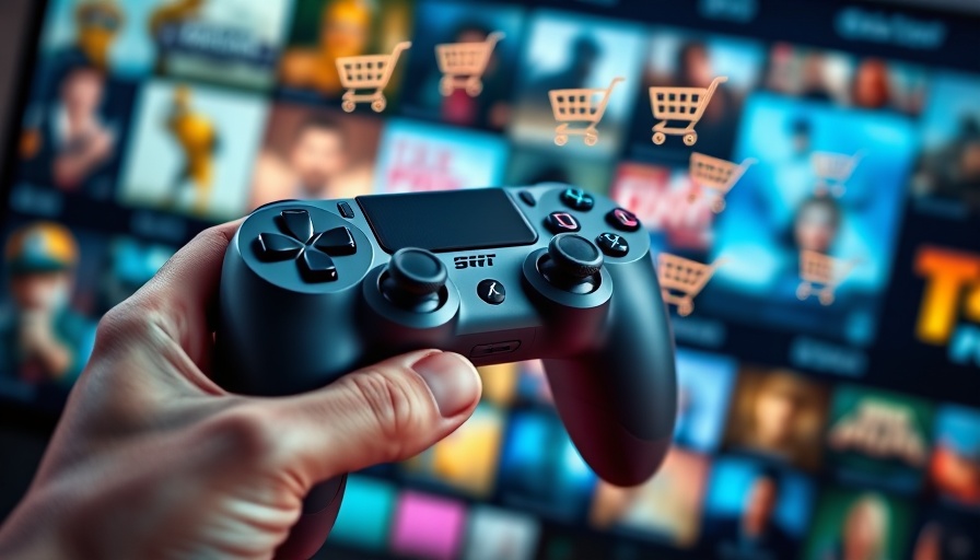 Gaming controller with shopping cart icons for cloud gaming subscriptions.