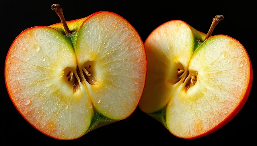 Two apples merged conceptually representing merging Apple IDs.