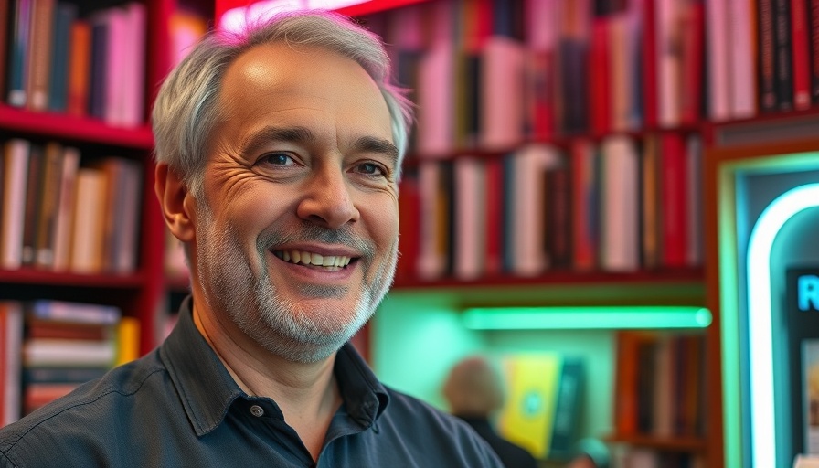 Man speaking on camera with colorful background, highlighting discussion.