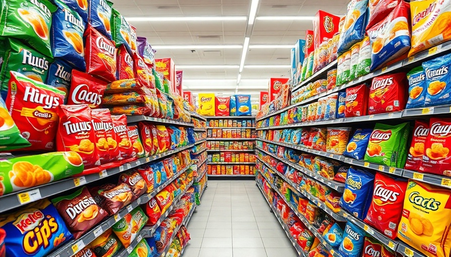 Colorful snack brands on store shelves, highest-quality ingredients, vibrant display.