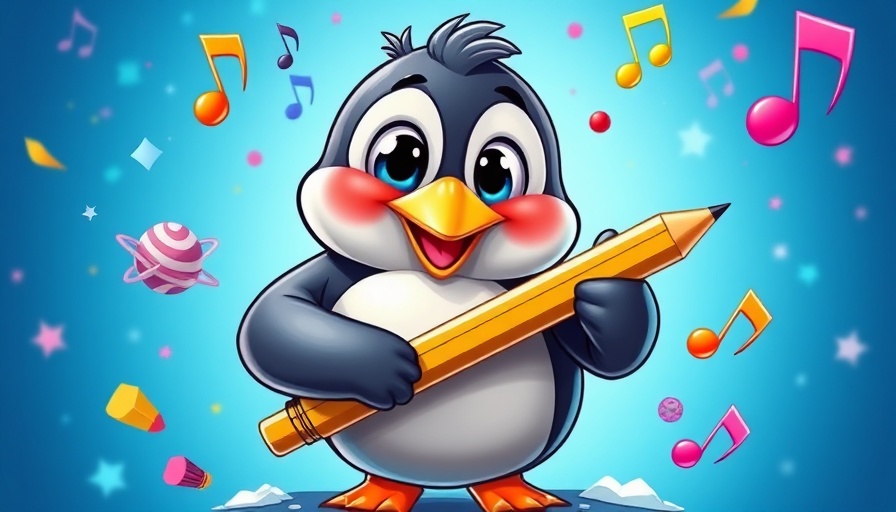 Linux Distros for Creative Work: Cartoon penguin with digital elements.