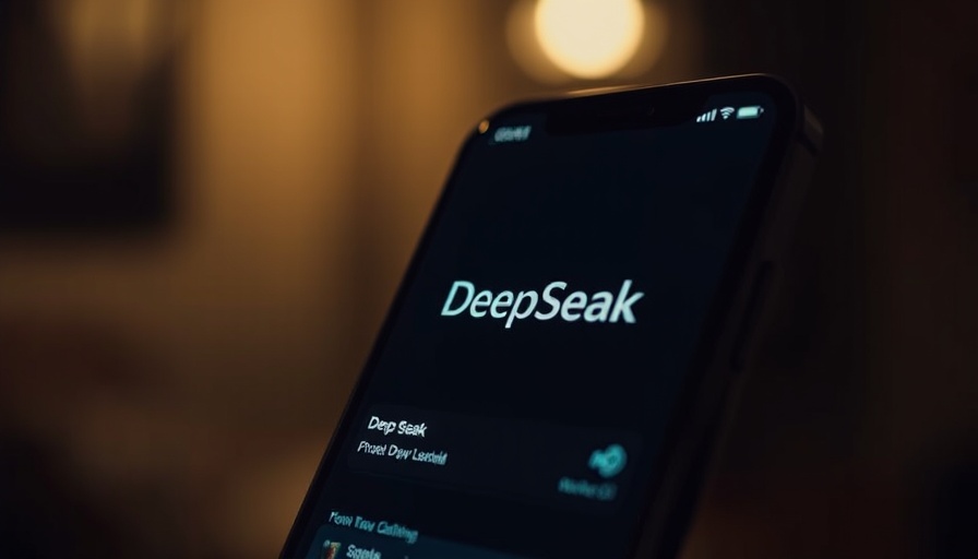 Smartphone showing DeepSeek app screen in a dim room.