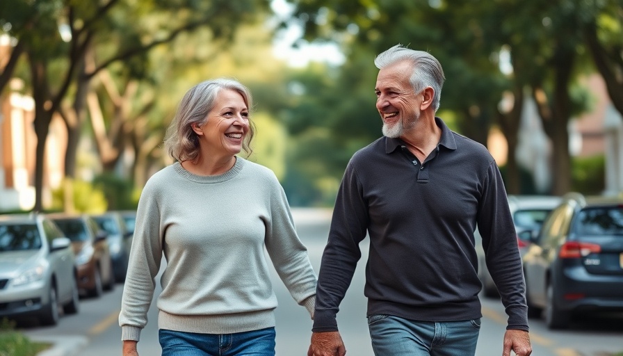 Middle-aged couple walking, promoting walking daily health benefits.