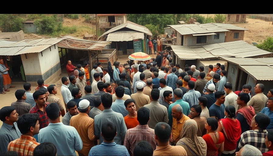 Rural gathering in DRC village, community assembly scene.