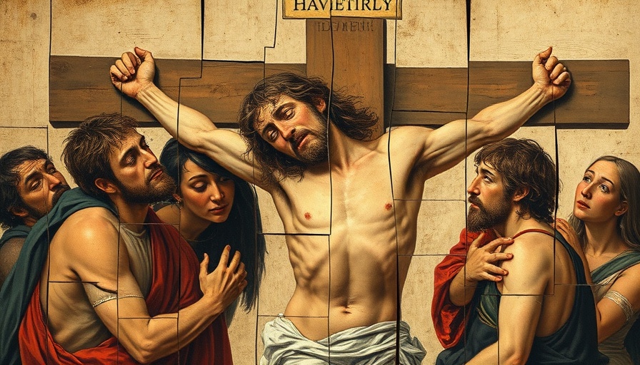 Classical art painting fragments depicting crucifixion.