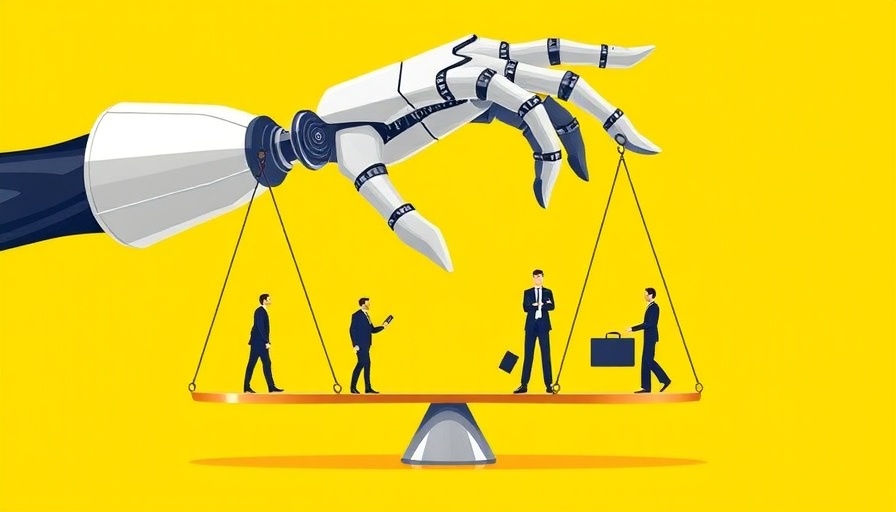 AI integration for small businesses illustrated by robotic hand on scales.