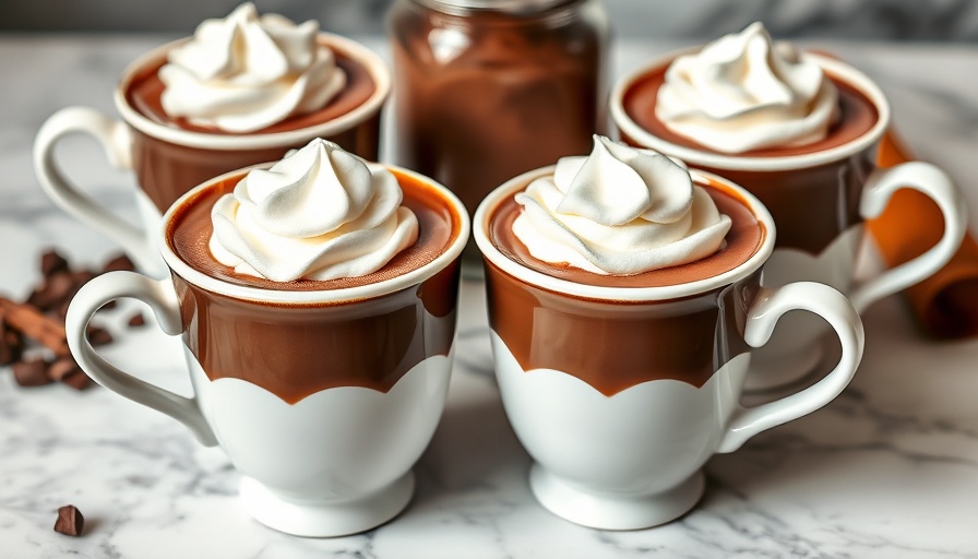 Elegant cups of Italian hot chocolate with whipped cream.