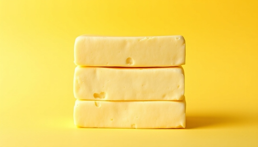 Colorful stack of butter bars on yellow background.