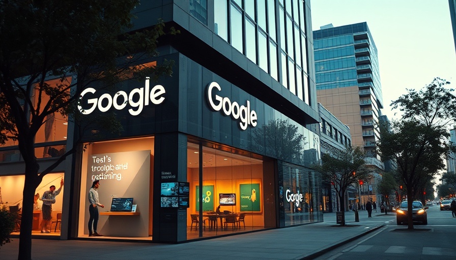 Exterior of a modern Google retail store with large windows and city lighting.