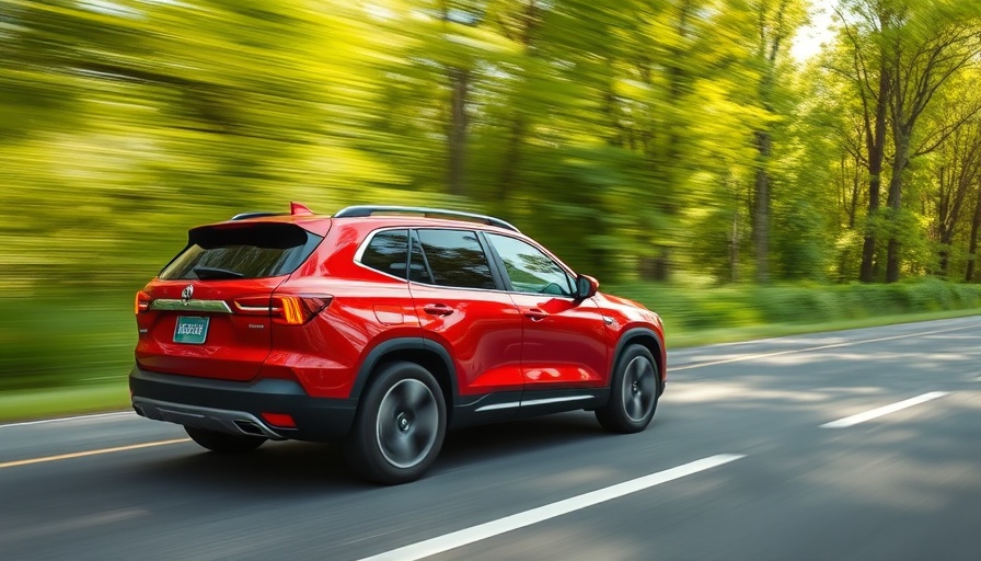 Rivian SUV in motion on a scenic road reflecting company's robust earnings.