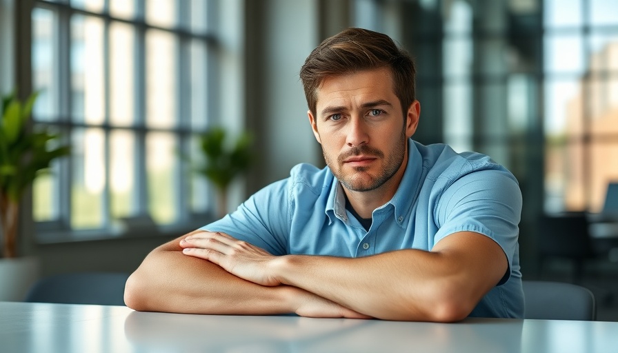 Serious man discussing video communication strategies in bright office.