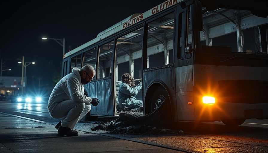 Forensic investigation of charred bus after Israel bus bombings.