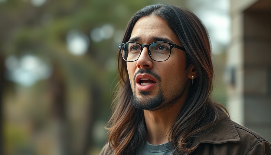 Man discussing themes of identity in a natural setting.