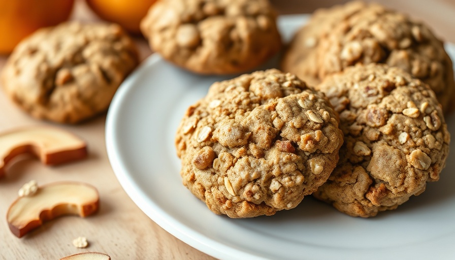 Close-up of apple oatmeal cookies on a ceramic plate, delicious and rustic.