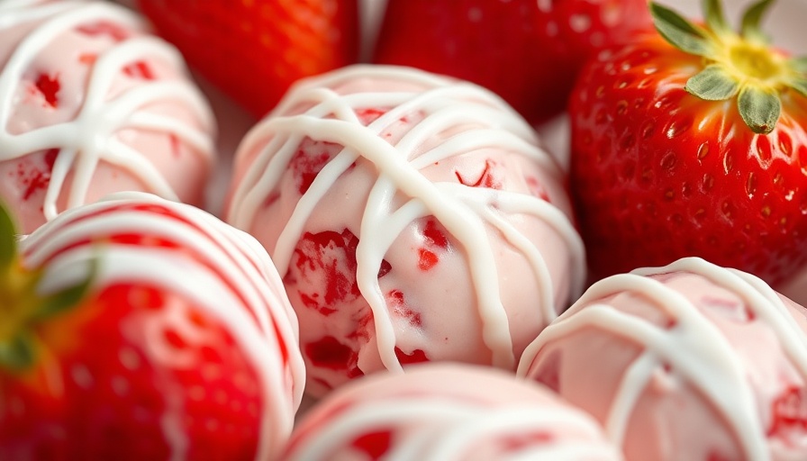 Close-up of strawberries and cream energy bites in a bowl