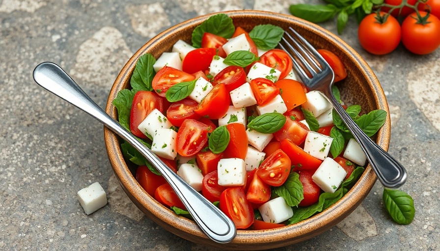 Vibrant Caprese chopped salad in rustic bowl with fresh ingredients.