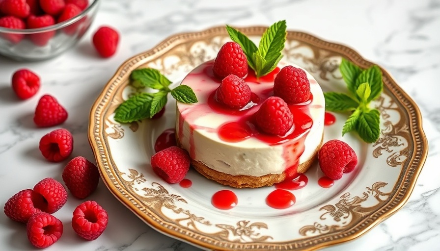 Keto Raspberry Cheesecake garnished with fresh raspberries and mint leaves.