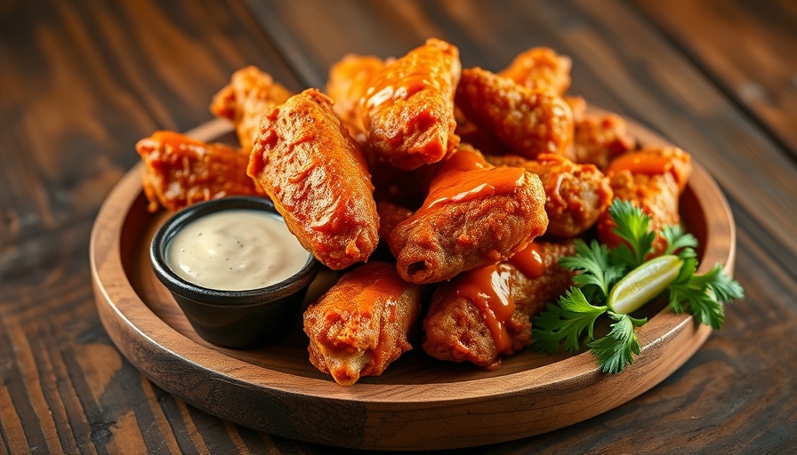 Crispy chicken wings served with sauce on a wooden platter, Hooters Bankruptcy.