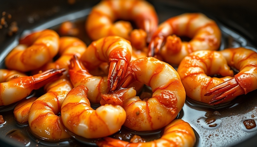 Bold shrimp recipe with savory sauce in a pan.