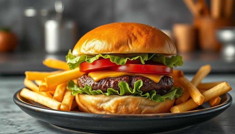 Oven-Cooked Hamburgers for Healthy Eating: Tasty burger with cheese and fries.