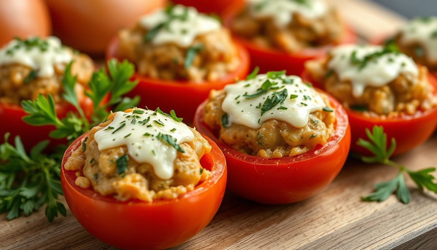 Low-carb main dishes featuring stuffed tomatoes in a baking dish.
