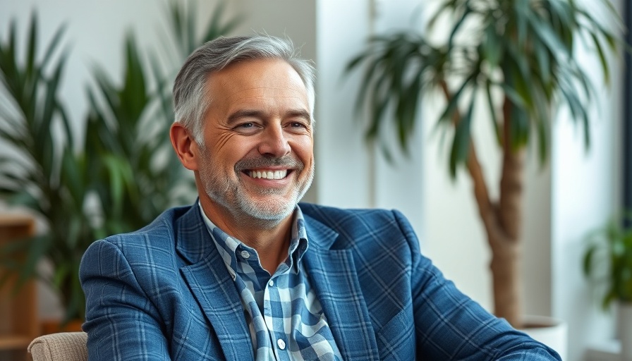 A middle-aged man smiling during an interview setting.